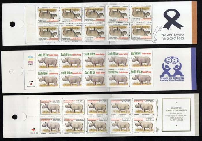RSA SELECTION OF (X3) DIFFERENT RHINO BOOKLETS. (X1) WITH `INVERTED PANE`. AS PER SCANS.