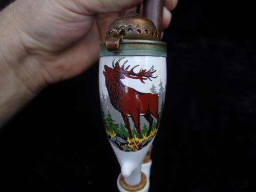 EARLY 20TH CENTURY GERMAN PORCELAIN PIPE WITH DECORATED BOWL LOVELY