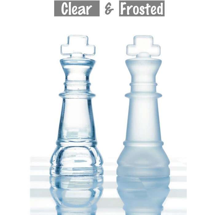Glass Chess Set Board Game Elegant Design 32 Frosted and Clear Pieces