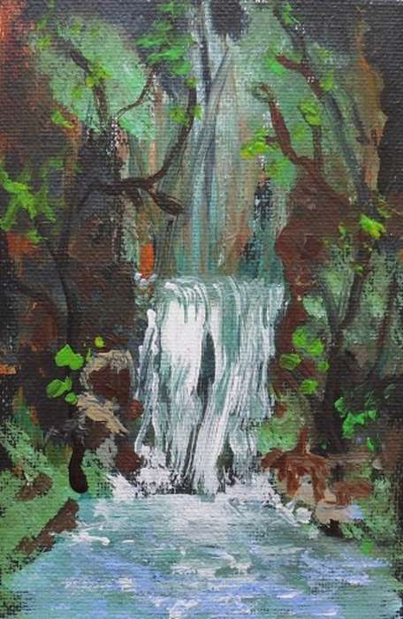 Special !!! Bids start with R1.00 !!! A Little Painting by Joy Clark "Waterfall"