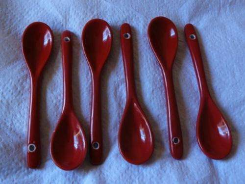 ***SET OF 6 STUNNING RED GLASS!!! YES!!!! TEASPOONS, TOO BEAUTIFUL***