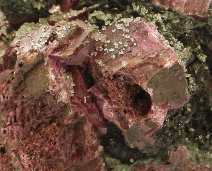 Malachite on Cobaltoan Calcite on Matrix, Mashamba West Mine, DRC