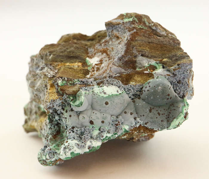 Plancheite on malachite on Matrix, Skorpion Mine, Karas Region, Namibia