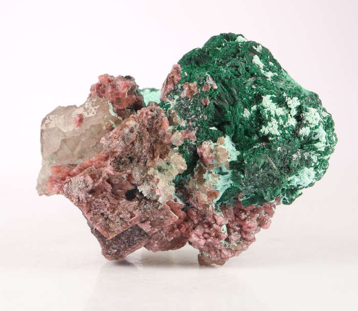 Malachite on Cobaltoan Calcite on Matrix, Mashamba West Mine, DRC