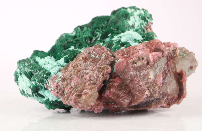 Malachite on Cobaltoan Calcite on Matrix, Mashamba West Mine, DRC