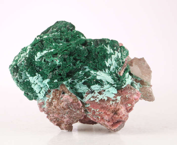 Malachite on Cobaltoan Calcite on Matrix, Mashamba West Mine, DRC