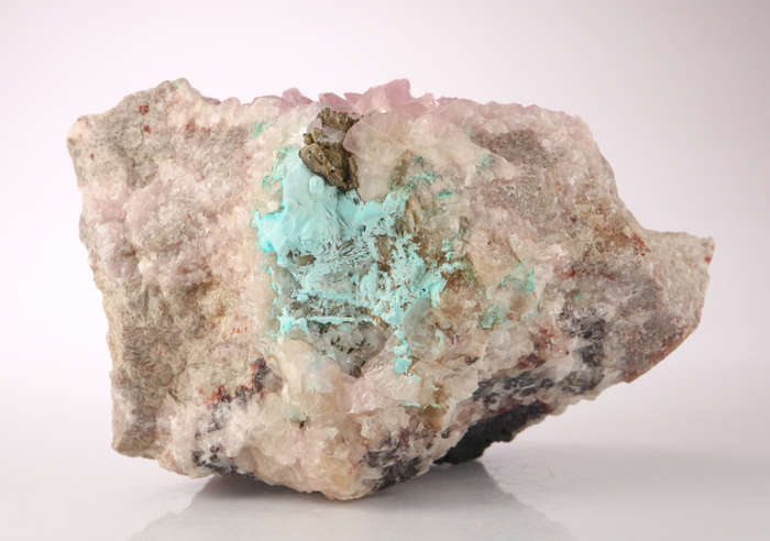 Kolwesite on Cobaltoan Calcite on Matrix, Mashamba West Mine, DRC