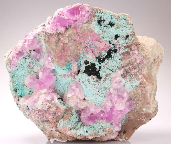 Cobaltoan Calcite on Plancheite on Matrix, Mashamba West Mine, DRC