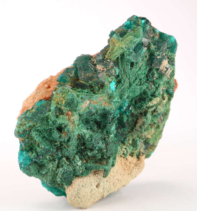 Malachite on Dioptase, Kimbedi, Mindouli, Brazzaville, Congo