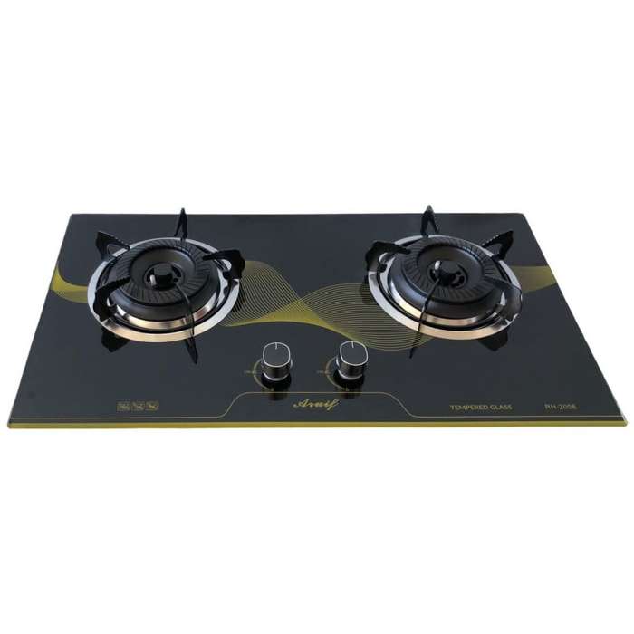 2-Burner Tempered Glass Panel Gas Stove Hob with Auto-Ignition