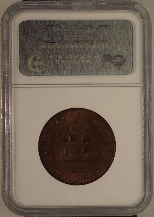 UNION OF SOUTH AFRICA 1952 PENNY GRADED MS64RB BY NGC