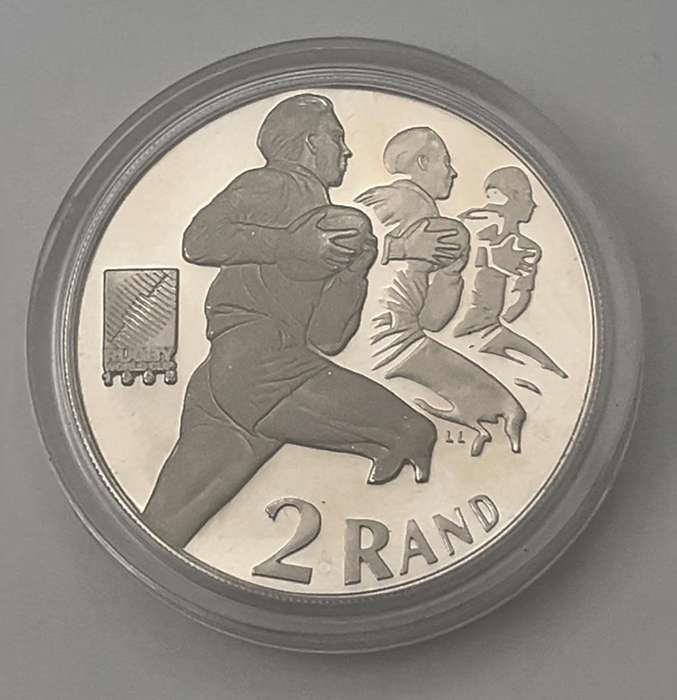 1995 South Africa Proof Silver World Cup Rugby R2 Mintage 3, 981 Very Rare