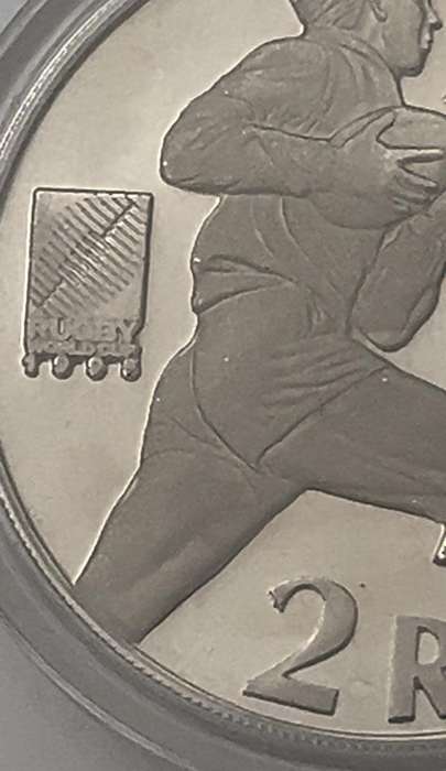 1995 South Africa Proof Silver World Cup Rugby R2 Mintage 3, 981 Very Rare
