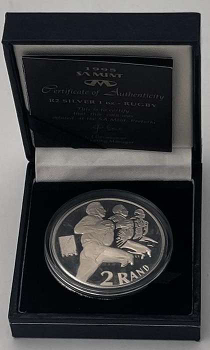 1995 South Africa Proof Silver World Cup Rugby R2 Mintage 3, 981 Very Rare