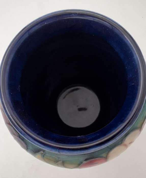 Walter Moorcroft blue vase Clematis pattern 13cm