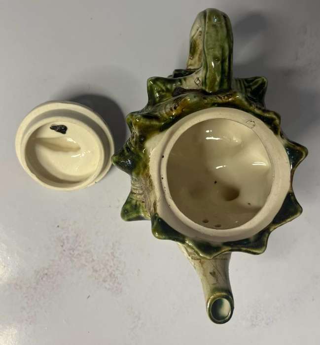 Majolica Style Green & Brown Seashell Conch Shell Japanese Tea Set (Teapot, Sugar bowl and Milk jug)
