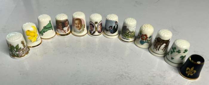 12 Vintage Fine Bone China Sewing Thimbles