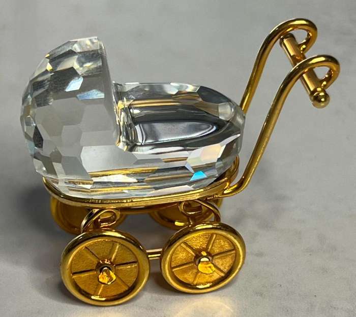 Swarovski Crystal Memories Baby Carriage Pram 18 K Gold Plated