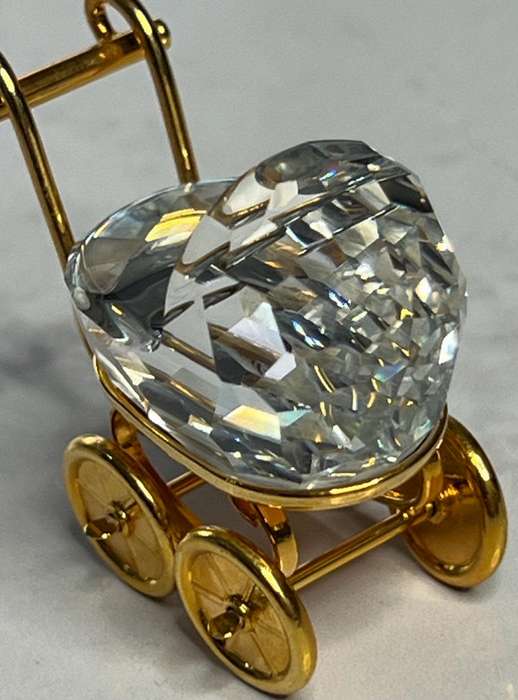 Swarovski Crystal Memories Baby Carriage Pram 18 K Gold Plated