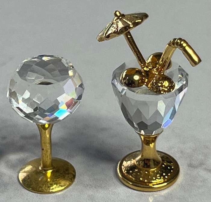 Swarovski Miniature Crystal Cocktail Glass w/ Umbrella & Glass  Gold Trim