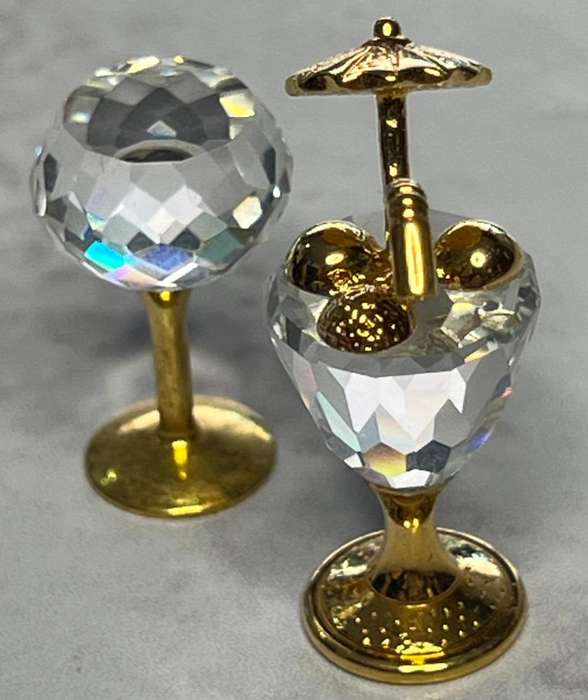 Swarovski Miniature Crystal Cocktail Glass w/ Umbrella & Glass  Gold Trim
