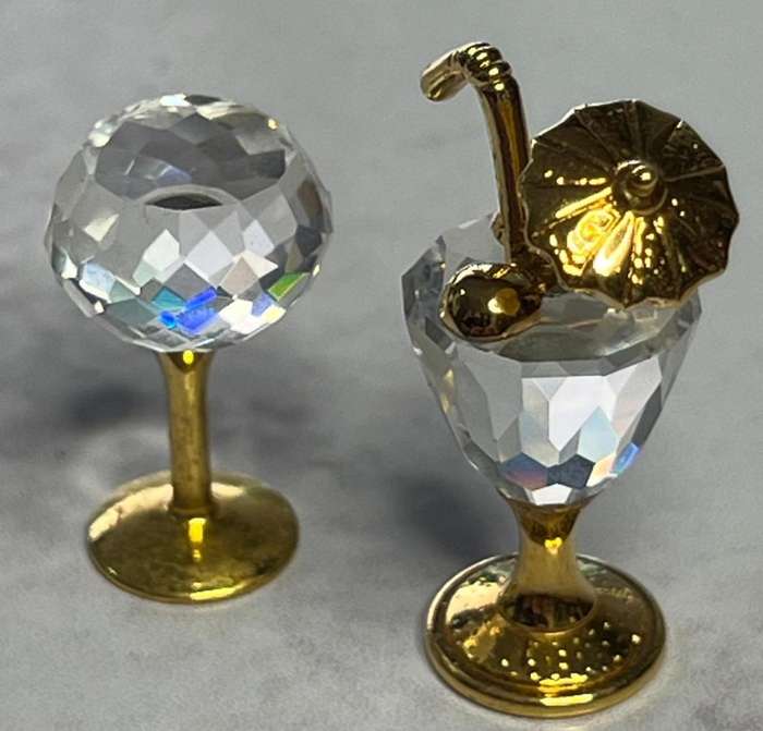 Swarovski Miniature Crystal Cocktail Glass w/ Umbrella & Glass  Gold Trim