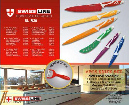 **** SWISS LINE **** 6 PCS COLORFULL  KNIFE SET FROM SWITZERLAND *** NON STICK COATING