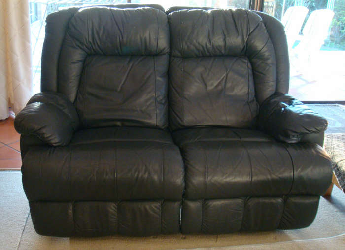 Navy Blue Genuine leather 2 X 2 Seater loungers -    PERFECT Condition