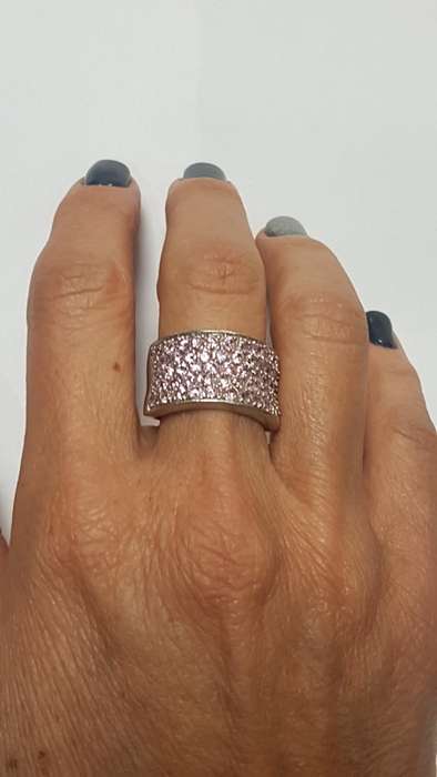 Sterling sliver thick half eternity ring, set with semi precious small pink stones