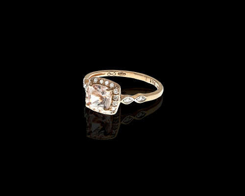 1.9 grams 9ct Rose Gold 045 Cushion Cut Morganite Halo Engagement Ring