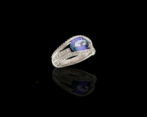 5.5 grams Palladium, Tanzanite and Diamond Cocktail Ring