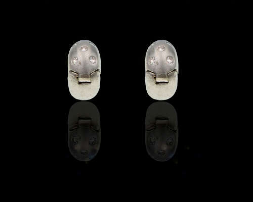 5.7 grams 9 carat Brushed White Gold Diamond Huggie Earrings