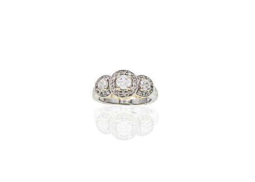 6.3 grams 18 carat Two Tone (White and Yellow Gold) Engraved Halo Trilogy Ring