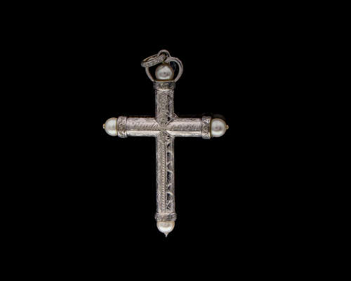 Magnificent White Gold Diamond and Pearl Cross Pendant