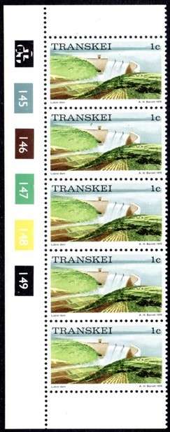 Transkei - 1976 Definitive 1c Reprint perf 12x12.5 Control Strip MNH