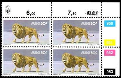 SWA - 1986 Definitive Wildlife 30c Reprint 1986.06.04 Control Block MNH