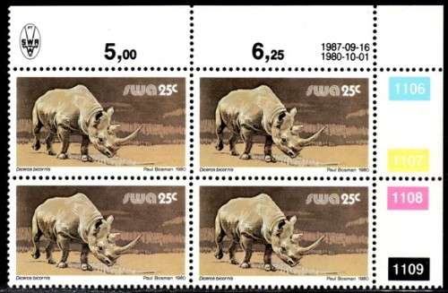 SWA - 1987 Definitive Wildlife 25c Reprint 1987.09.16 Control Block MNH