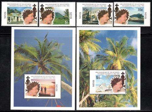 Nevis - 1992 40th Anniversary of QEII's Accession Set & MS MNH SG 655-659