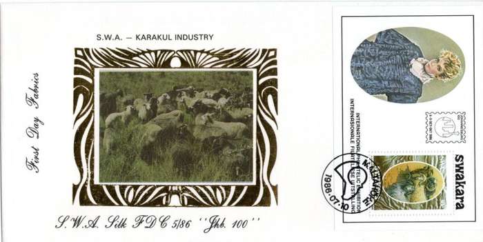 SWA - 1986 Karakul Industry Philatelic Foundation MS Silk FDC