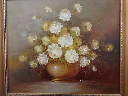 ROBERT COX ROSES IN VASE..FRAMED 690 X 590 MM