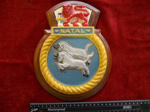 SA Navy ''NATAL'' ships plaque, plaster of paris mounted on wood -CRAZY WEDNESDAY