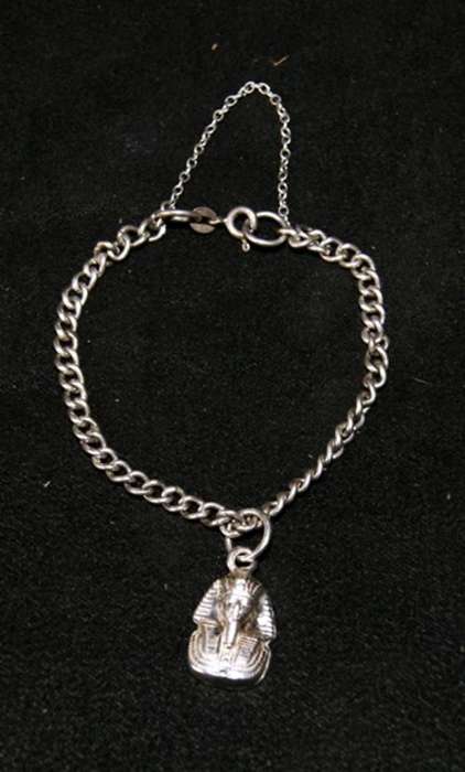 VINTAGE SILVER CHARM BRACELET WITH PHARAOH CHARM @@@ CRAZY R1 START