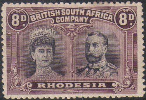 BSAC / Rhodesia Double Head 8d black and purple Perf 13.5 LMM