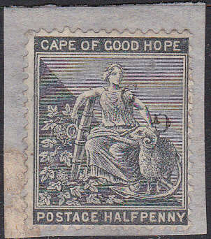 Griqualand West SG(?) ½d GREY-BLACK, DOUBLE O/P, ONE INVERTED, DIFFERENT TYPES, BOTH IN BLACK