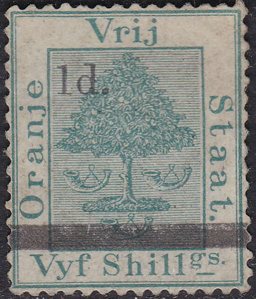 OFS - 1881 SG23 1d ON 5/- GREEN O/P TYPE (c) -  MNG