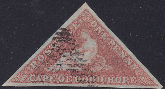 Cape of Good Hope : 1853 SACC3a 1d Brown Red , slightly blued paper SUPERB USED CV R13000
