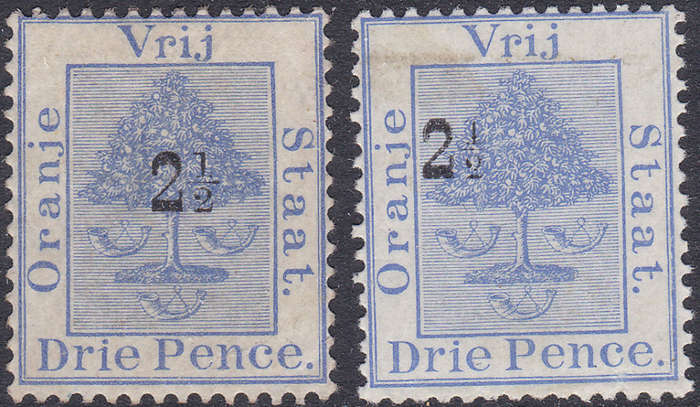 OFS 1896 SG83a(SACC 46a)  2½d on 3d ULTRAMARINE-ROMAN `1` AND ANTIQUA `2` IN FRACTION-SCARCE- MM