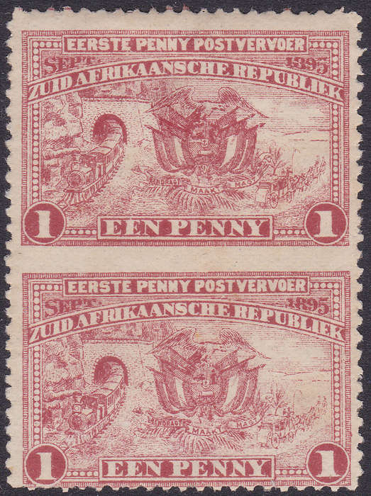 TRANSVAAL SACC222a 1d RED IMPERF VERTICAL PAIR MM/UM CV R4500