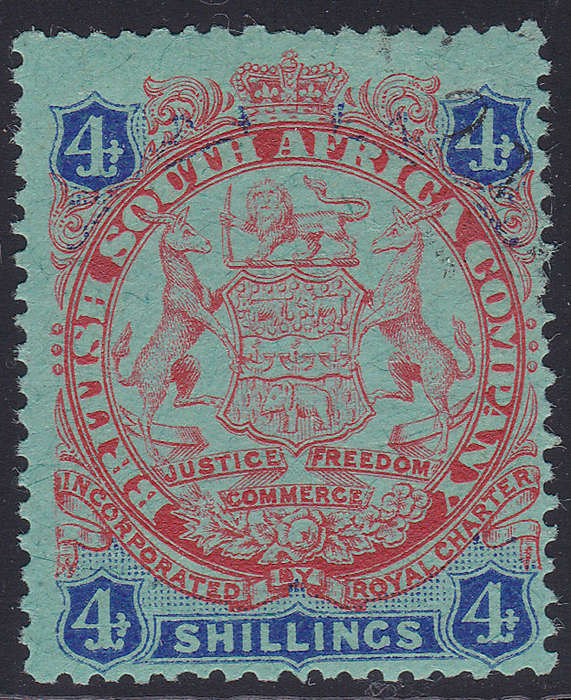 B.S.A.C/Rhodesia SG37 4/- Orange-red & Blue/Green -  MM CV £75