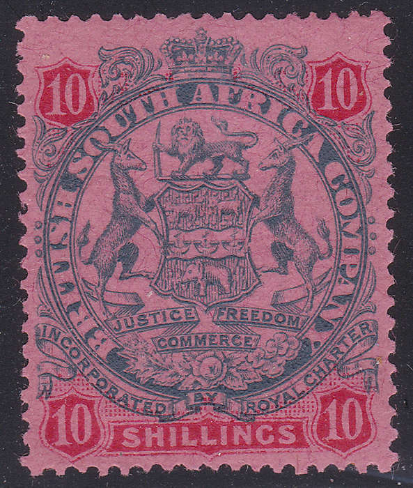 B.S.A.C/Rhodesia SG50 10/- Slate & Vermillion/Red -  MM CV £150(2017)